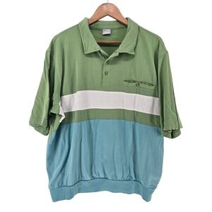 Haband Polo Shirt Mens XL Casual Joe Green‎ Colorblock Banded Bottom EUC